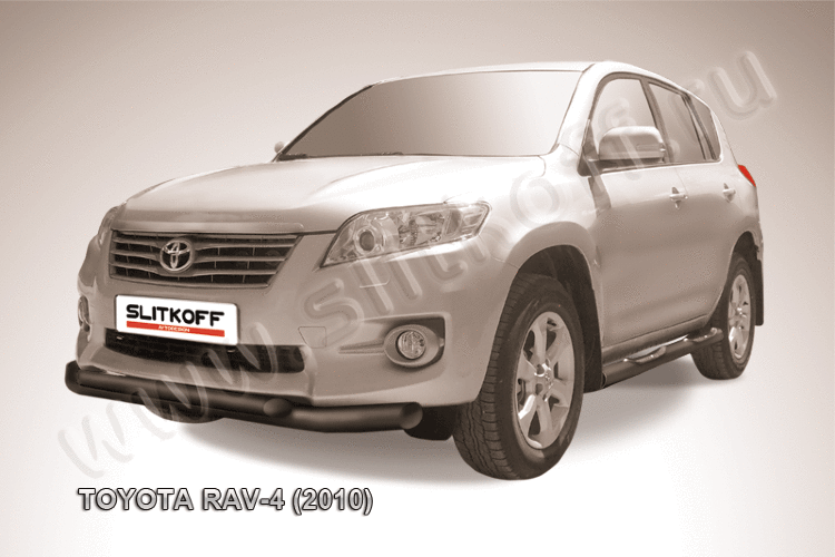 Защита переднего бампера d76+d57 двойная черная Toyota RAV-4 (2010)