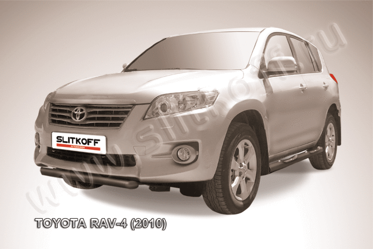 Защита переднего бампера d57 короткая черная Toyota RAV-4 (2010)