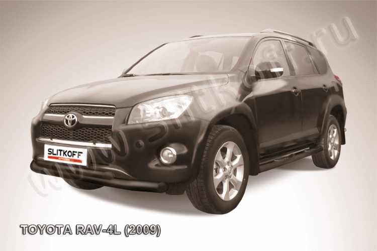 Защита переднего бампера d76+d57 двойная черная Toyota RAV4 L (2009)