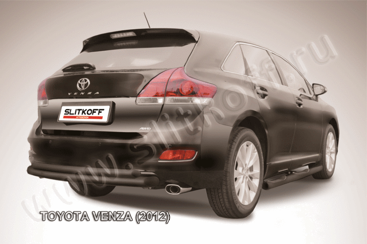 Защита заднего бампера d76+d57 двойная радиусная черная Toyota Venza (2012)