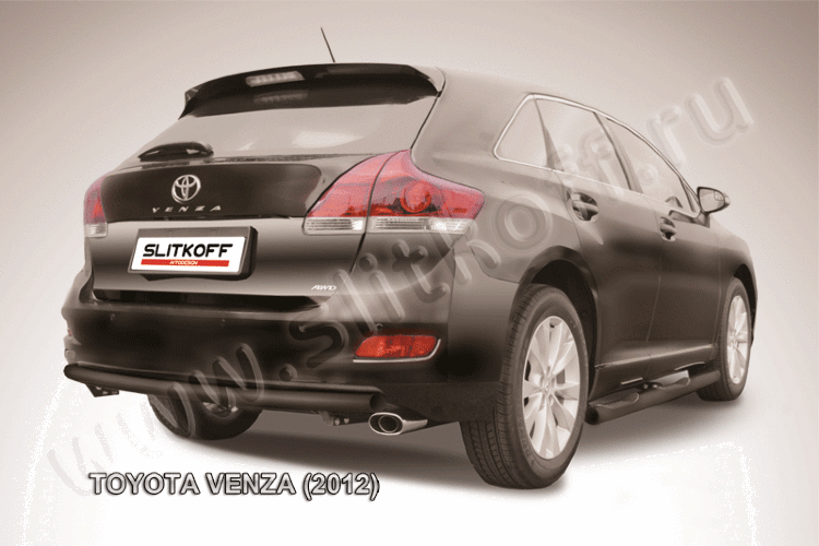 Защита заднего бампера d57 радиусная черная Toyota Venza (2012)