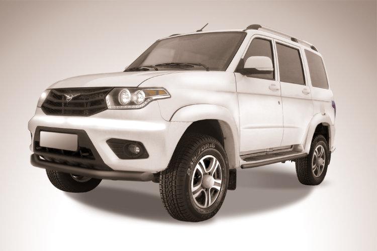 Защита переднего бампера d76 черная UAZ Patriot 2014