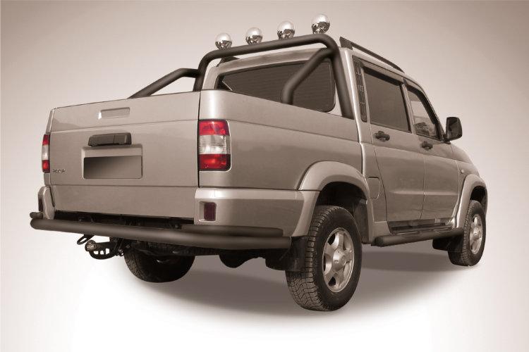 Защита заднего бампера d76+d42 двойная черная UAZ Pickup (2014)