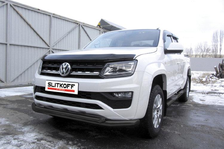 Защита переднего бампера d76+d57 двойная черная Volkswagen Amarok (2016)