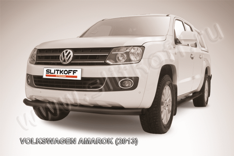 Защита переднего бампера d76 черная Volkswagen Amarok (2013)