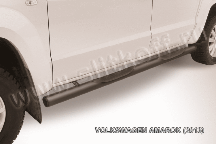 Защита порогов d76 с проступями черная Volkswagen Amarok (2013)