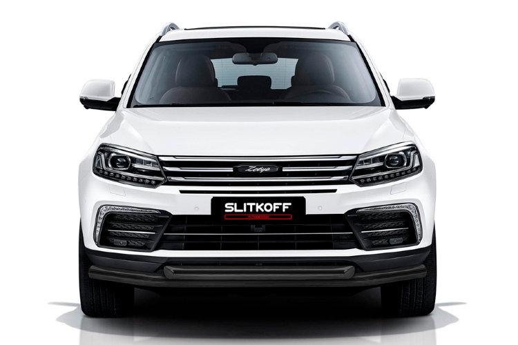 Защита переднего бампера d57+d57 черная Zotye Coupa