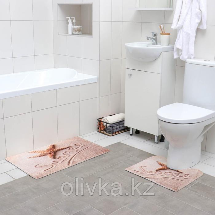 Набор ковриков для ванны и туалета Доляна «На пляже», 2 шт: 40×45, 45×75 см