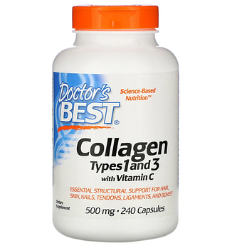 Doctor's Best, Коллаген типа 1 и 3, содержит Peptan, 500 мг, 240 капсул