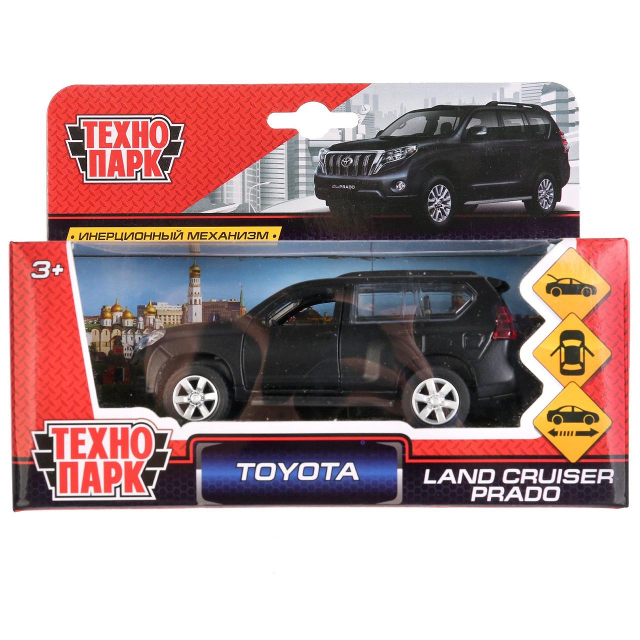 Технопарк Металлическая инерционная модель Toyota Land Cruiser Prado, матовый чёрный, 12 см.