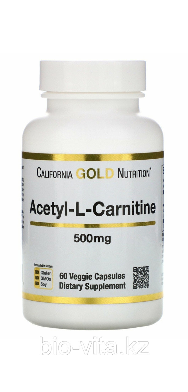 Ацетил-L-карнитин, 500 мг, 60 растительных капсул.