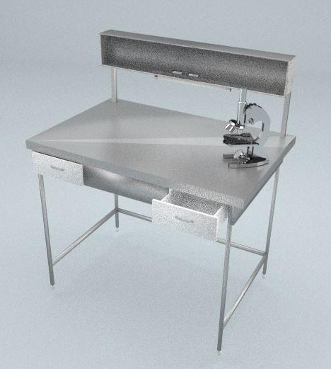 Стол приборный, застекленная полка, 2 ящика, подсветка, ц/м, 1800х600х820 (1800) мм