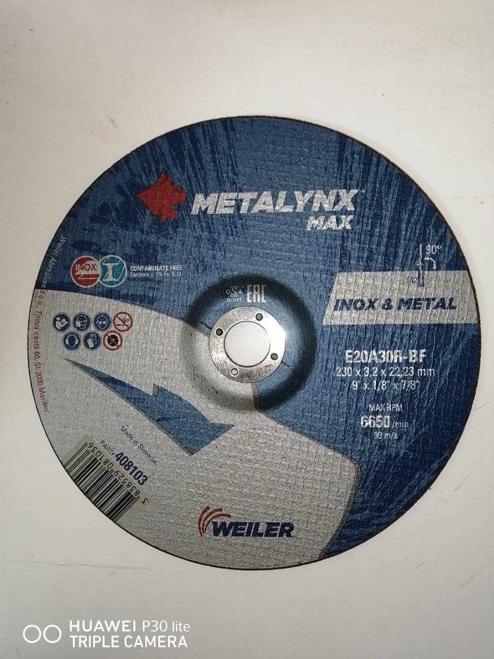 Круг отрезной Inox&Metal 230 х 3,2 х 22,23 Metalynx MAX E20A30R-BF (Weiler Abrasives, Slovenija)