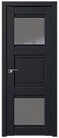 Дверь межкомнатная 6U Черный матовый, Узор матовое с прозрачным фьюзингом(квадрат), 600