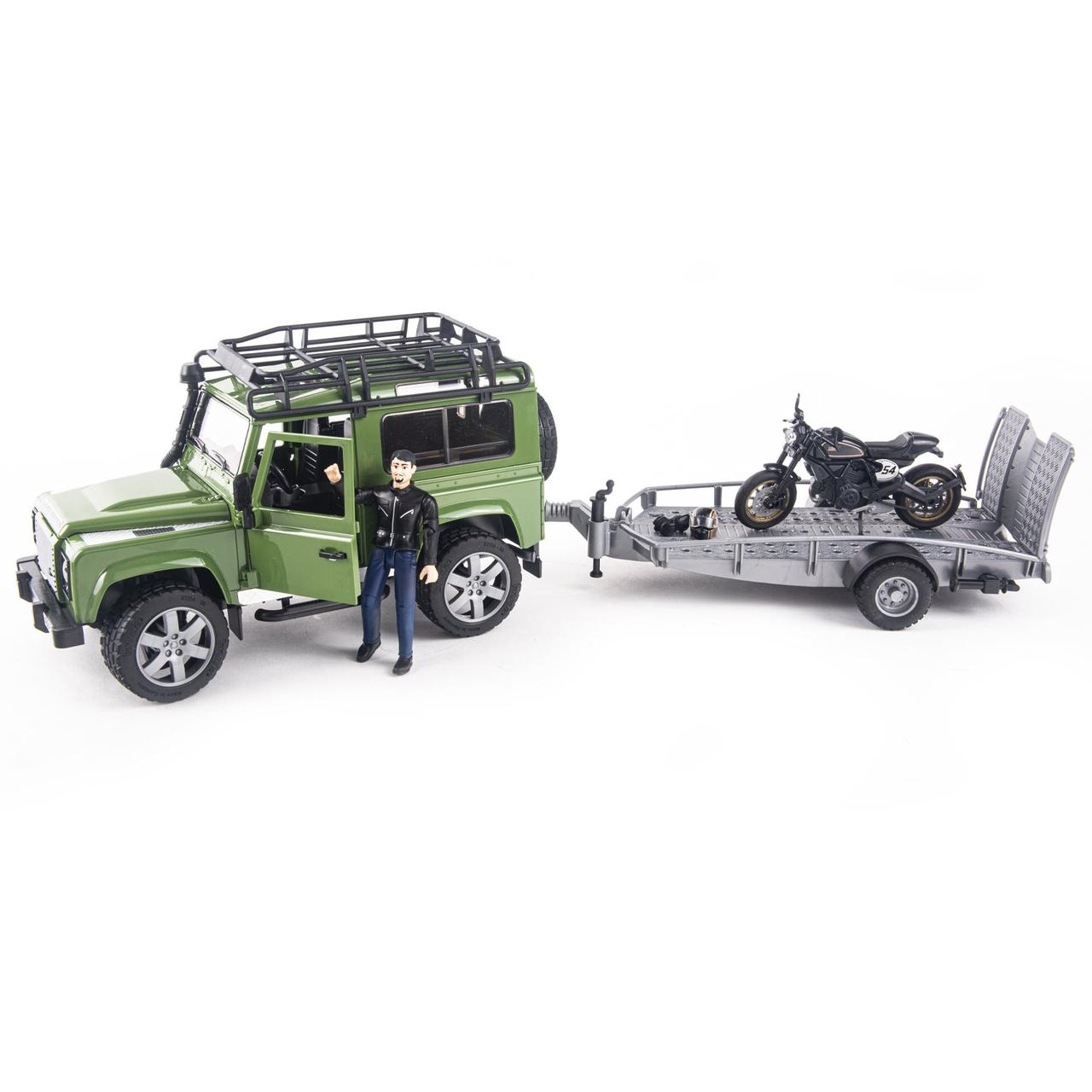 Bruder Игрушечный Внедорожник Land Rover Defender с прицепом мотоцикл Ducati (Брудер 02-598)