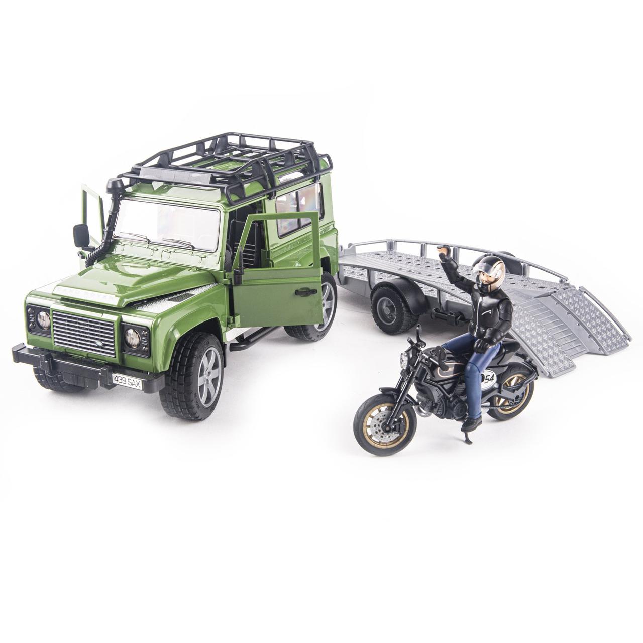 Bruder Игрушечный Внедорожник Land Rover Defender с прицепом мотоцикл Ducati (Брудер 02-598) - фото 3 - id-p79496652