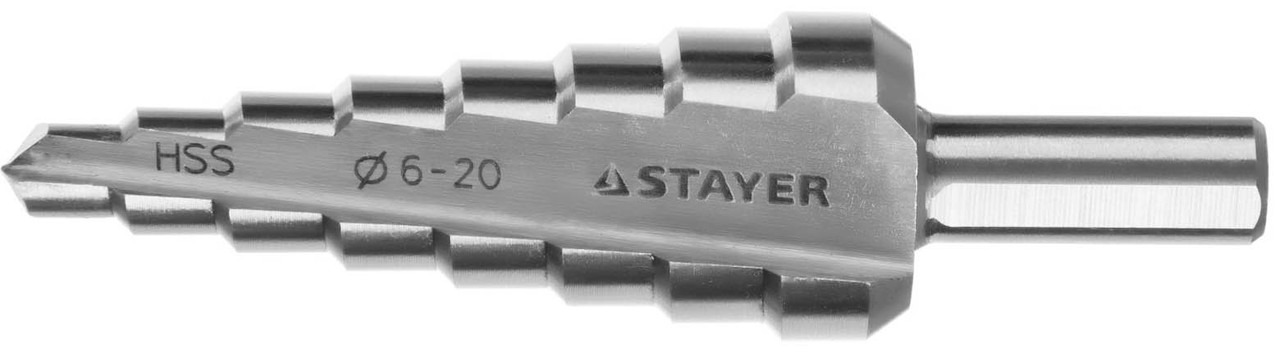 Сверло ступенчатое STAYER 6-28 мм, 8 ступеней, HSS (29660-6-20-8)