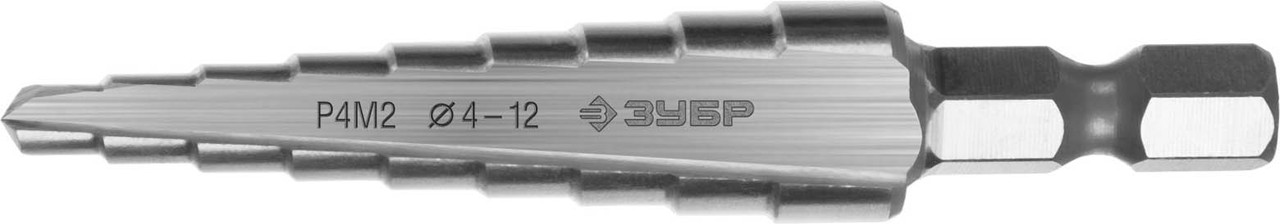 Сверло ступенчатое ЗУБР 4-12 мм, 9 ступеней, Р4М2 (29665-4-12-9)