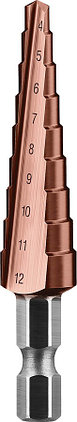 Сверло ступенчатое ЗУБР 4-12 мм, 5 ступеней, кобальтовое покрытие, серия "Профессионал" (29672-4-12-9_z01), фото 2