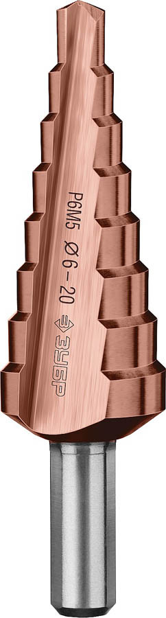 Сверло ступенчатое ЗУБР 6-20 мм, 8 ступеней, кобальтовое покрытие, серия "Профессионал" (29672-6-20-8_z01)