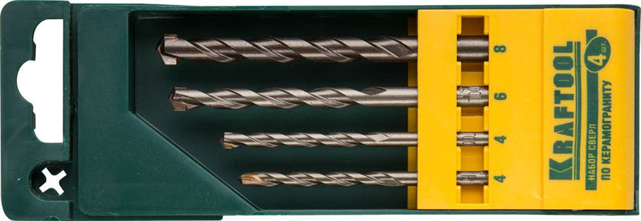 Набор сверла по керамограниту KRAFTOOL 4 шт, 4-4-6-8 мм, цилиндрический хвостовик (29170-H4), фото 2