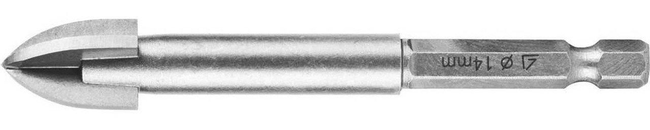 Сверло по стеклу и кафелю STAYER 14 мм, 4-х резцовый, шестигранный хвостовик (2985-14_z01)