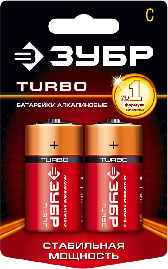 Батарейка алкалиновая TURBO, ЗУБР с, 2 шт. (59215-2C)