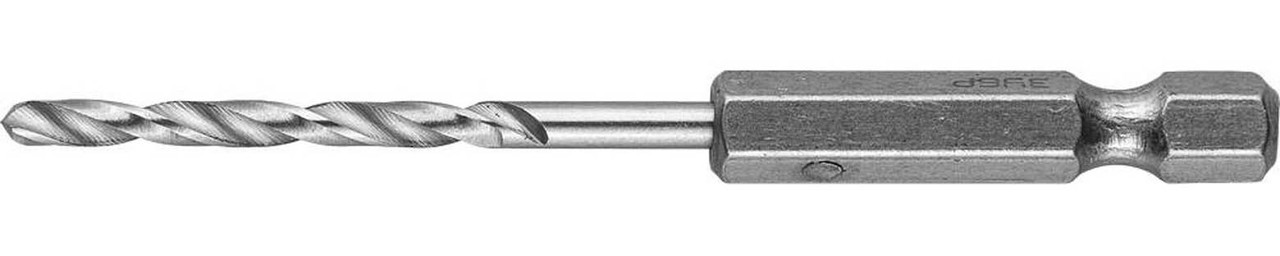 Сверло спиральное по металлу ЗУБР Ø 2.5 x 77 мм, НЕХ 1/4" (29623-077-2.5)