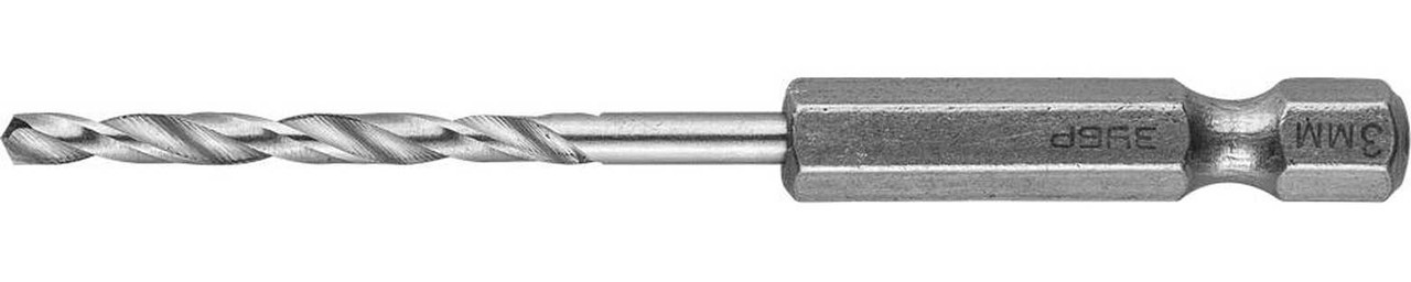 Сверло спиральное по металлу ЗУБР Ø 3 x 79 мм, НЕХ 1/4" (29623-079-3)