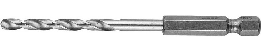 Сверло спиральное по металлу ЗУБР Ø 4 x 93 мм, НЕХ 1/4" (29623-093-4), фото 1