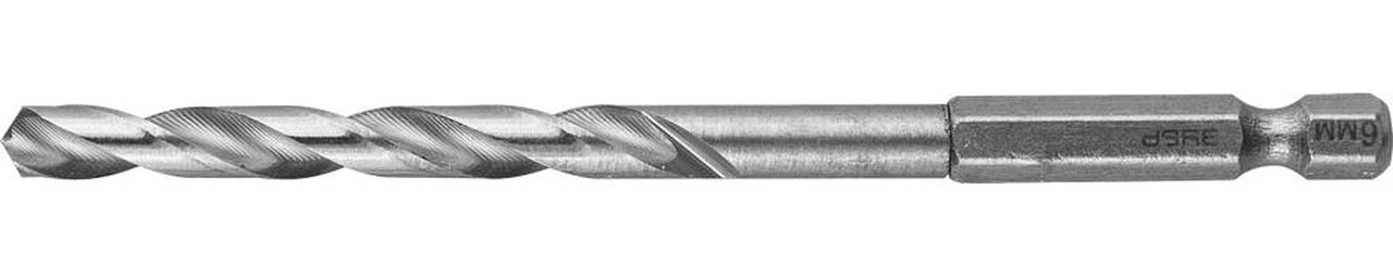 Сверло спиральное по металлу ЗУБР Ø 6 x 111 мм, НЕХ 1/4", класс A, Р6М5 (29623-111-6)