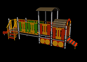 "Паровозик с вагоном", детский, развивающий, с горкой, лестницами, аркой