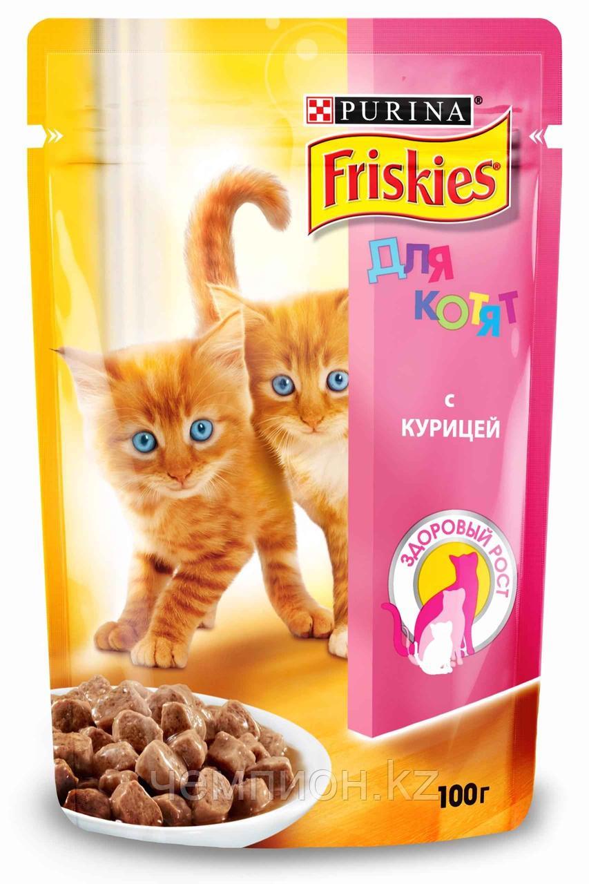 Friskies, Фрискис, влажный корм для котят, кусочки с курицей, уп.26*пауч.85гр.