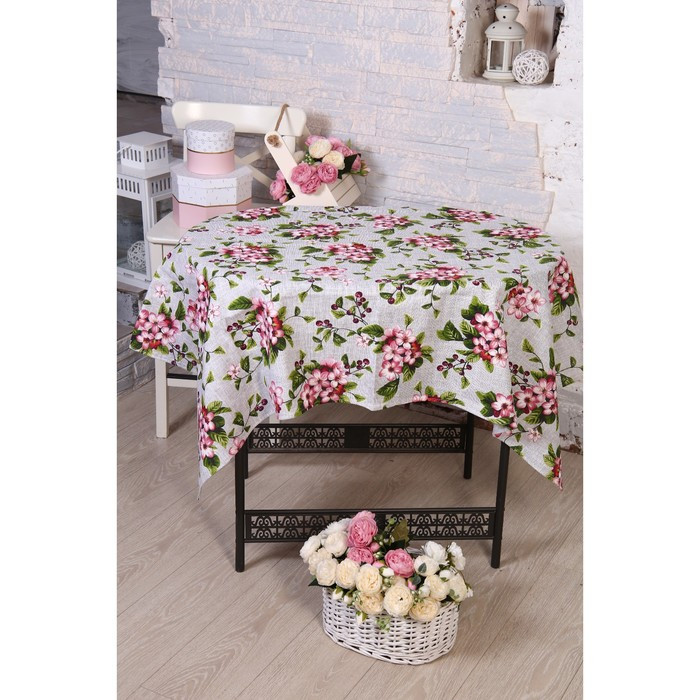 Скатерть DomoVita Вишневый сад, 150х150 см, рогожка, хлопок 100%, 170г/м2