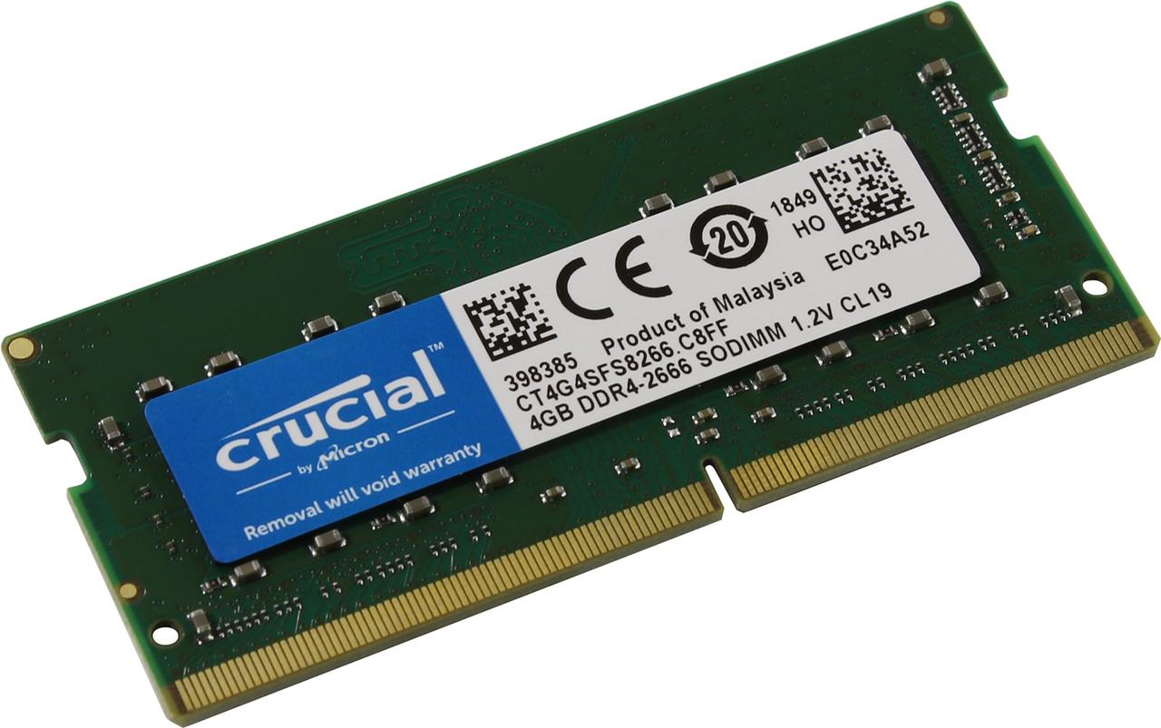 Оперативная память для ноутбука Crucial CL19 4Gb DDR4 SODIMM (CT4G4SFS8266) - фото 1 - id-p78686042