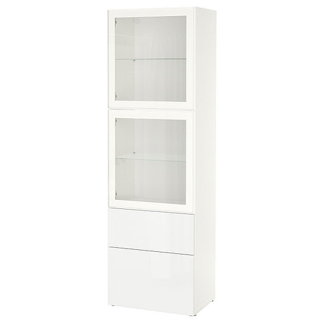 Шкаф-витрина БЕСТО глянцевый/белый прозрачное стекло 60x42x193 см ИКЕА, IKEA, фото 2