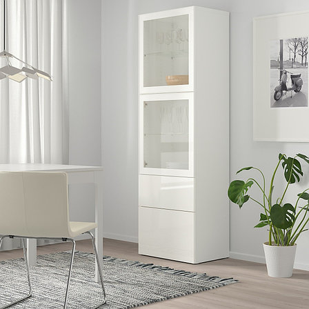 Шкаф-витрина БЕСТО глянцевый/белый прозрачное стекло 60x42x193 см ИКЕА, IKEA, фото 2