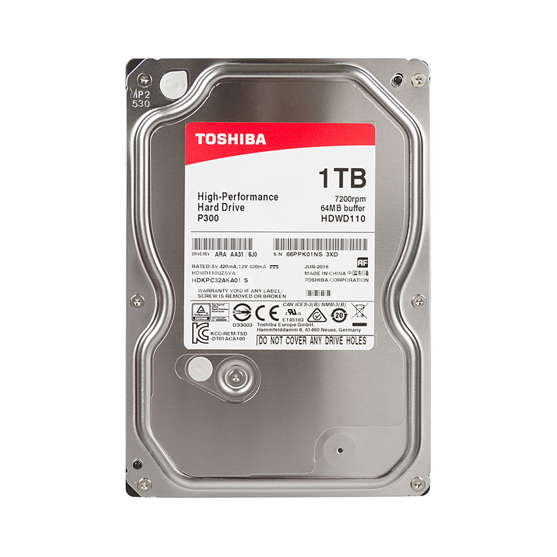 Жёсткий диск HDD 1Tb Toshiba P300 SATA6Gb/s 7200rpm 64Mb 3,5" HDWD110UZSVA - фото 1 - id-p79639039