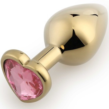 Анальная пробка золотая с кристаллом в виде сердца
