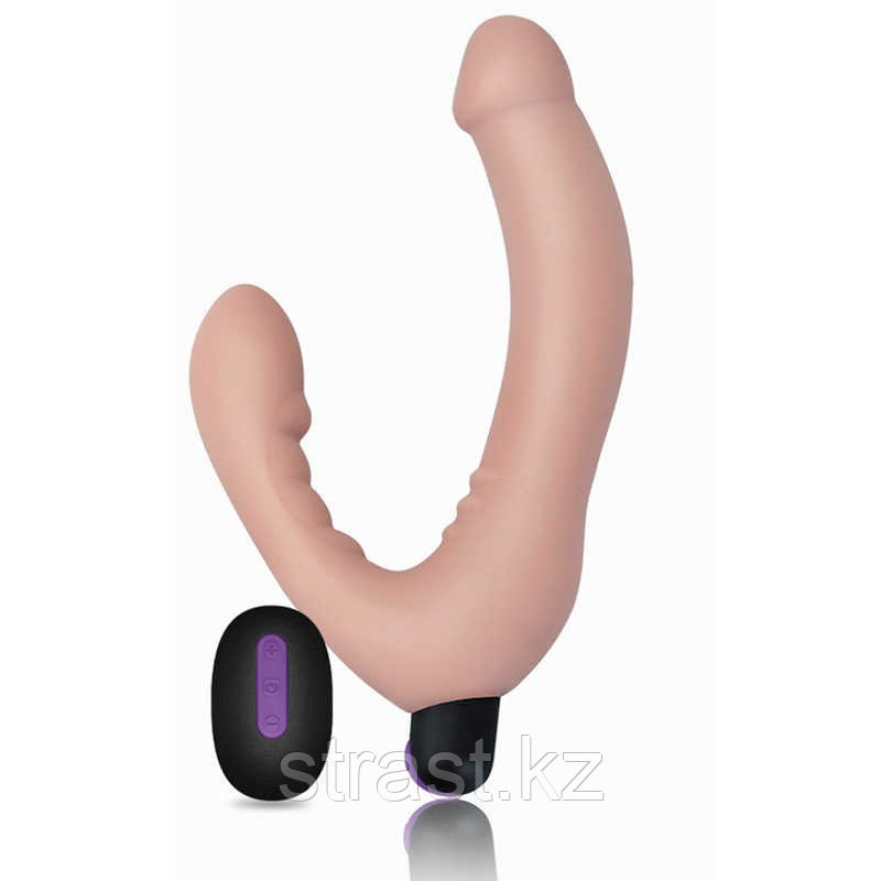 Страпон безремневой с вибрацией LoveToy IJOY Strapless Strap-on, пульт ДУ, телесный