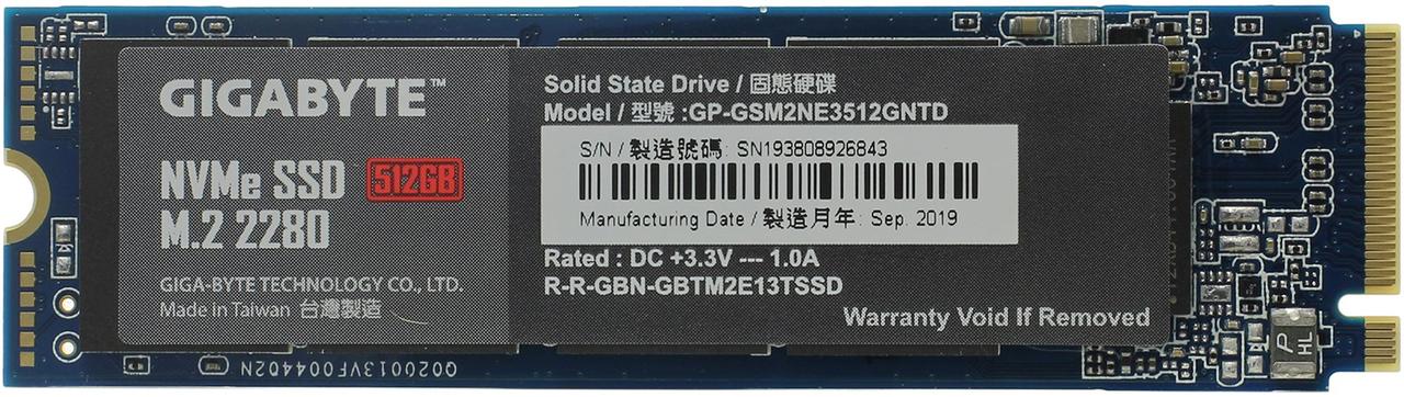 Твердотельный накопитель SSD Gigabyte 512GB (GP-GSM2NE3512GNTD, М.2)