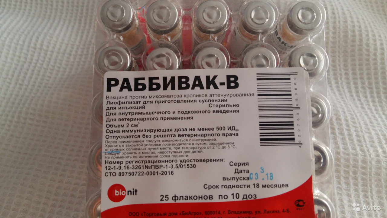 Вакцина Раббивак-В против миксоматоза кроликов, 10 доз - фото 1 - id-p79688405