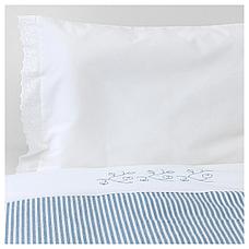 ГУЛСПАРВ Пододеяльник, наволочка д/кроватки, в полоску, синий, 110x125/35x55 см, фото 3