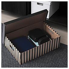 ПИНГЛА Коробка с крышкой, черный, естественный, 56x37x18 см, фото 3