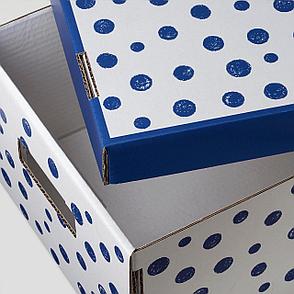 ПИНГЛА Коробка с крышкой, точечный, синий, 28x37x18 см, фото 2