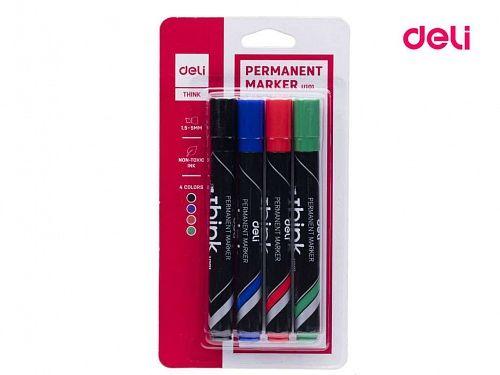 Набор перманентных маркеров DELI, скошенный наконечник, 4 цвета - фото 1 - id-p79704845