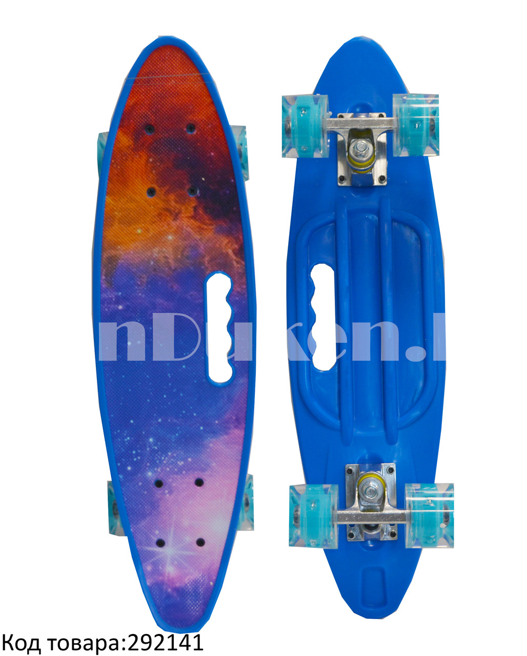 Лонгборд подростковый 59*16 Penny Board  с ручкой и со светящимися колесами (пенни борд) Космос