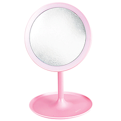 Зеркало с LED подсветкой для макияжа (цвет розовый)