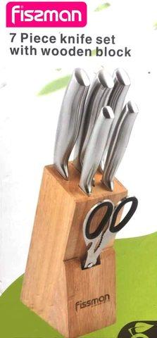 Набор кухонных ножей на деревяной подставке из 7 предметов Fissman (Стальной монолит) - фото 1 - id-p79709745