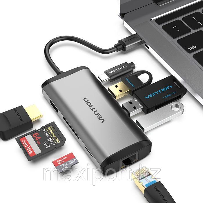 Адаптер Vention 8in1  Type-c To usb3.0×3/HDMI/RJ45/TF/SD/PD 87W